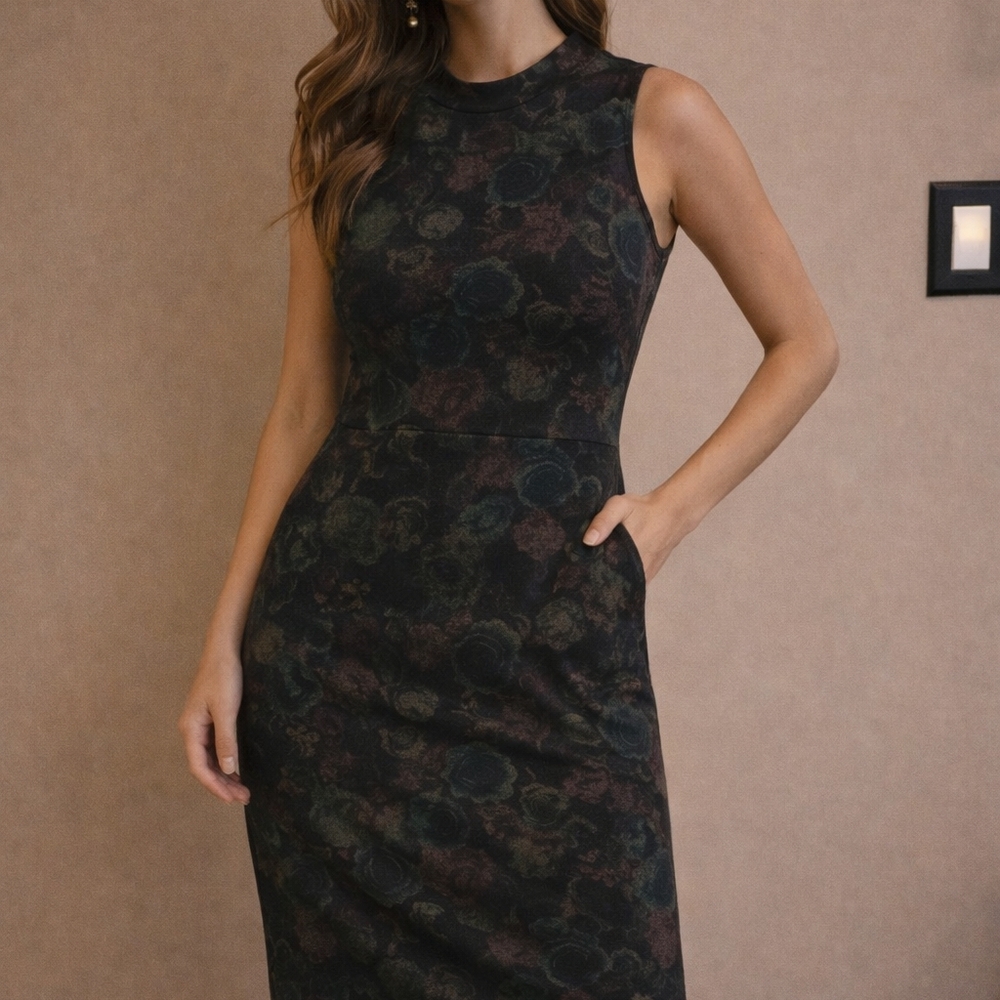 Halogen Dark Floral Midi Dress
